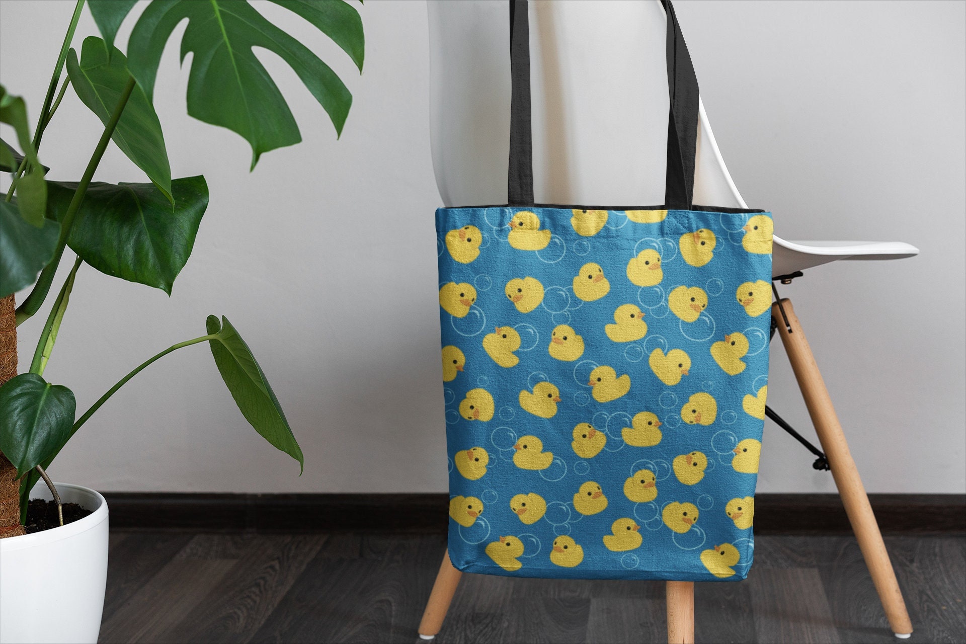 LANBAIHE You've Been Ducked, Duck Duck Tote Bag, Purse for Duck lovers, Yellow Duck Carrying Sack, Rubber Ducks Bag, Ducking Tote Bags, Natural