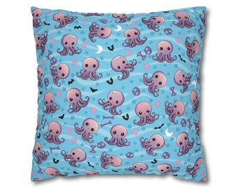 Pastel Goth Octopus Pillow Case / océano pulpos marinos bajo el agua espeluznantes lindos cráneos punk horror / decoración del hogar tirar almohada
