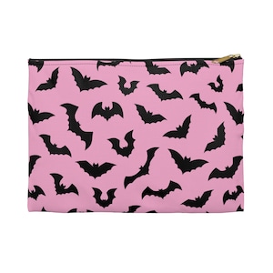 Pastel Goth Pink Bats Makeup bag | Accessory Pouch | spooky cute punk creepy horror girly bats halloween