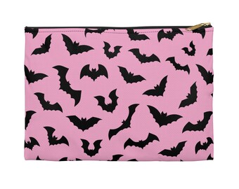 Pastel Goth Pink Bats Makeup bag | Accessory Pouch | spooky cute punk creepy horror girly bats halloween