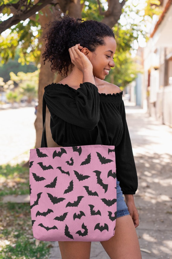 Pastel Goth Pink Bats Tote Bag Aesthetic Fashion Side 