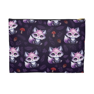 Cute Purple Fox Makeup bag | Accessory Pouch | Kawaii fox woodland magical small case