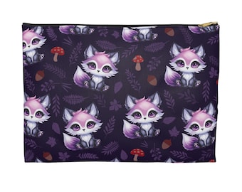 Bonita bolsa de maquillaje de zorro morado / bolsa para accesorios / estuche pequeño mágico con forma de zorro kawaii