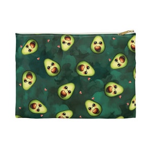 Kawaii Avocado Pattern Makeup bag | Accessory Pouch | cute adorable cartoon avocado pattern on green