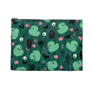Zombie Rubber Duck Makeup Bag | Accessory Pouch | Spooky cute punk skulls horror dark green forest undead