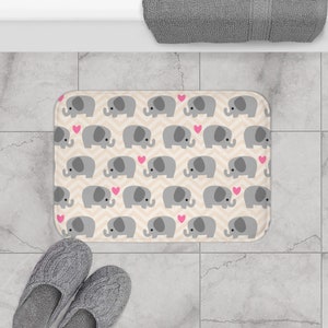 Cute baby elephant kawaii pattern bath mat animal hearts nursery sweet girly home decor for bathroom