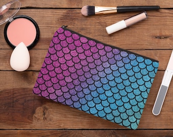 Mermaid scales colorful glitter makeup bag - Accessory Pouch clutch pencil bag rainbow girly magical fantasy