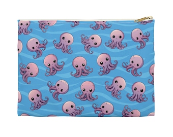 Kawaii Purple Octopus Makeup Bag | Accessory Pouch | ocean sea octopi underwater sea life purple pink cute cartoon