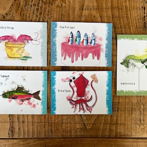 Lustige Fisch-Wortspiel-Postkarten - 5er-Pack