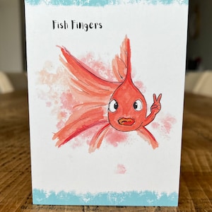 Lustige Grußkarten, Fischstäbchen Individueller Aquarell Illustrierter Druck - Umschlag enthalten