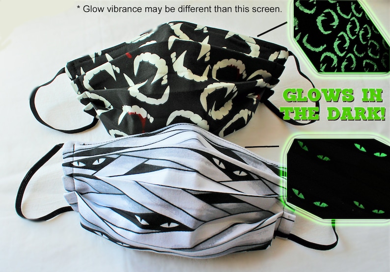 Glow in the Dark Spooky Halloween Cloth Face Mask- 4 Ply With Nose Wire ...