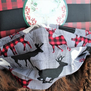 Woodlands Cloth Face Mask 4 layers with Nose Wire 100% Cotton, Forest, Hunting, lodge, Stag, Plaid, Reindeer, sweater, gift, gifts,woods image 6