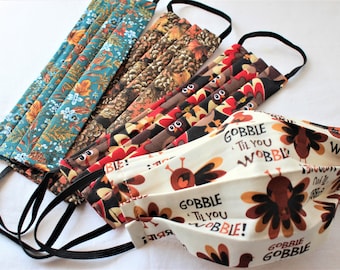 Fall and Woodland Cloth Face Mask- 4 layers with Nose Wire- 100% Cotton fall, holiday, pine cones, harvest, gift, gifts