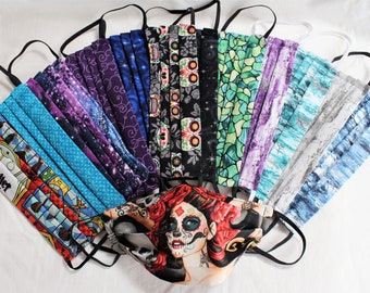 Cloth Face Mask- 4 Ply with Nose Wire 100% Cotton Day of the Dead,galaxy,sugar skulls,dia de los muertos,night sky,stain glass, gift