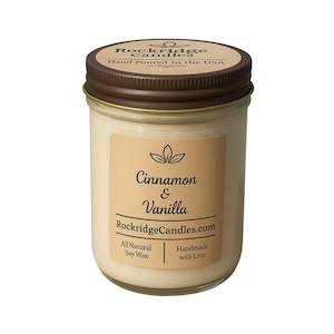 Cinnamon Vanilla Soy Candle - 8oz, Handcrafted - Aromatherapy Home Scent