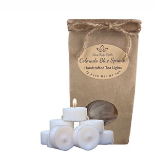 Blue Spruce Tea Lights | Colorado Blue Spruce Tea Lights | Soy Wax | Long Burning | Scent of Blue Spruce |