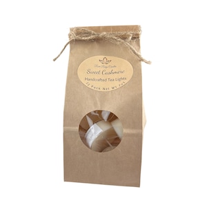 Floral Scented Tea Lights | Sweet Cashmere | Soy Wax | Long Burning | Hand made | Luxurious Ambiance | 12 tea lights in Kraft bag |