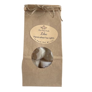 Lilac Tea Lights | 12 in a Kraft Bag | Soy Wax | Handmade | Long Lasting | Luxurious Lilac Scent |