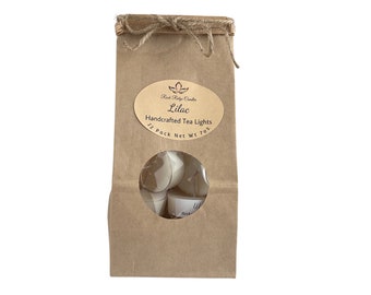 Lilac Tea Lights | 12 in a Kraft Bag | Soy Wax | Handmade | Long Lasting | Luxurious Lilac Scent |