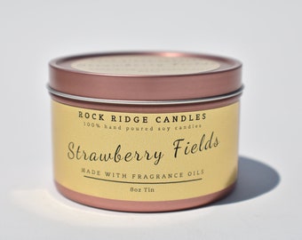 Vela de cera de soja con aroma a fresa / Vela de cera de soja Strawberry Fields / Cera de soja natural / Hecha a mano / Regalo para ella / Regalo vegano /