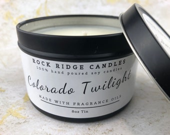 Sandalwood Scent Soy Candle | Colorado Twilight | Black Tin | Handcrafted | Gift For Her | | Gift For Friend | Party Gift