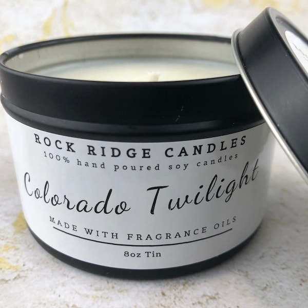 Sandalwood Scent Soy Candle | Colorado Twilight | Black Tin | Handcrafted | Gift For Her | | Gift For Friend | Party Gift