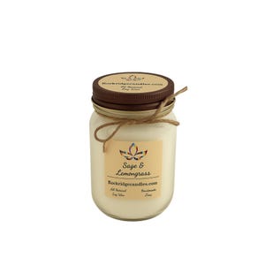 Sage and Lemongrass Soy Candle | Beautiful mason glass container | Handcrafted in Colorado | 100 % Soy Wax | Cotton wick |