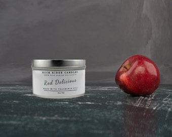 Bougie parfumée à la pomme rouge | Bougie à la cire de soja | Cadeaux de bougies | Bougie en étain | Cadeau nuptiale de douche | Bougie coulée à la main | Bougie de soja naturelle