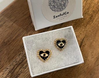 14k Plated Heart Eyes - earrings - mindful living- zen lifestyle-Spiritual Protection-Self-Care Ritual-Metaphysical Tool-Intention Setting