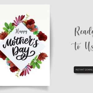 Printable Floral Mother&#39;s Day Card 2021 , Instant Mother&#39;s Day Card Download, Floral Design Mother&#39;s Day Gifts