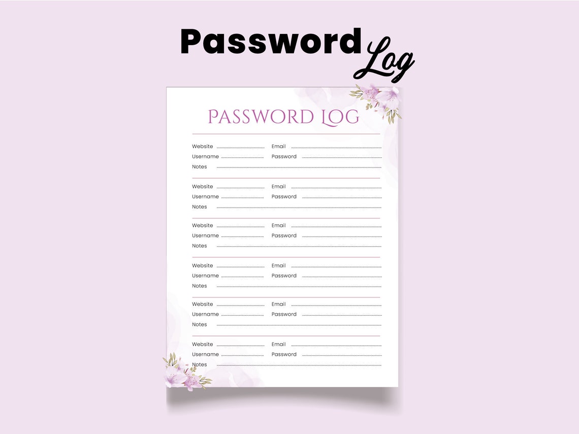PRINTABLE Password Log Book Template Password Log Printable | Etsy