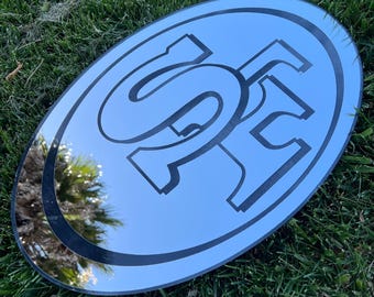 Espelho decorativo dos 49ers | Arte de parede em acrílico SF | Decoração para quarto com tema de futebol americano | Espelho com estética inspirada na NFL | Decoração streetwear para casa | Arte de parede moderna