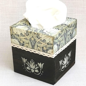 Pimpernel by William Morris, square wood tissue box, elegant tissue dispenser, tissue box holder, tissue box sliding lid, mother&#39;s day gift