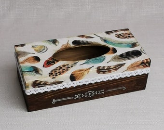 Houten rechthoekige tissue box cover, personaliseerbare doos, tissue dispenser, zakdoeken doos, tissue doos met deksel, handgemaakt cadeau voor dames en heren