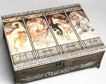 Large Vintage Custom Wooden Jewelry Box, Organizer Box With Lock