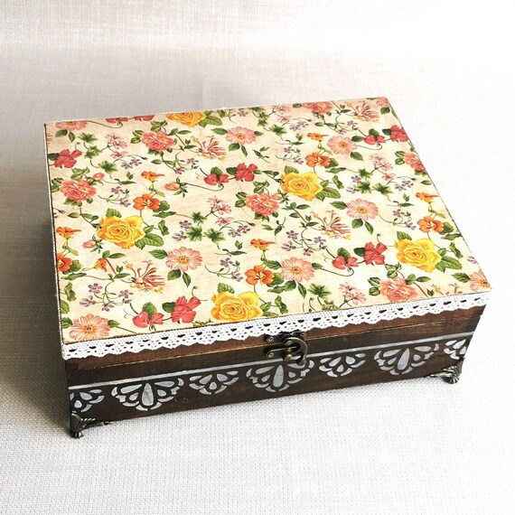 Large Wooden Jewelry Box With Compartments, Vintage Style Jewelry - Main Image