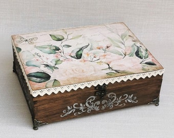 Elegante joyero grande de madera, gran organizador con compartimentos, espacioso joyero estilo vintage, caja regalo personalizable mujer