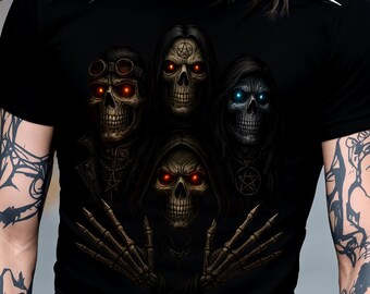 Gothic Schädel PNG, dunkle Tattoo-Stil okkulte Horror T-Shirt Grafik, digitaler Download