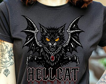 Hellcat schwarze Katze PNG, Gothic Tattoo Style Biker T-Shirt Design, digitaler Download