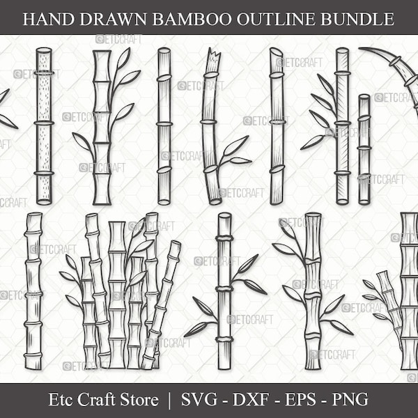 Bamboo Outline SVG Cut File / Leaf Svg / Bamboo Steli Svg / Bamboo Plants Svg / Bamboo Trees Svg / Eps / Dxf / Png / Bundle