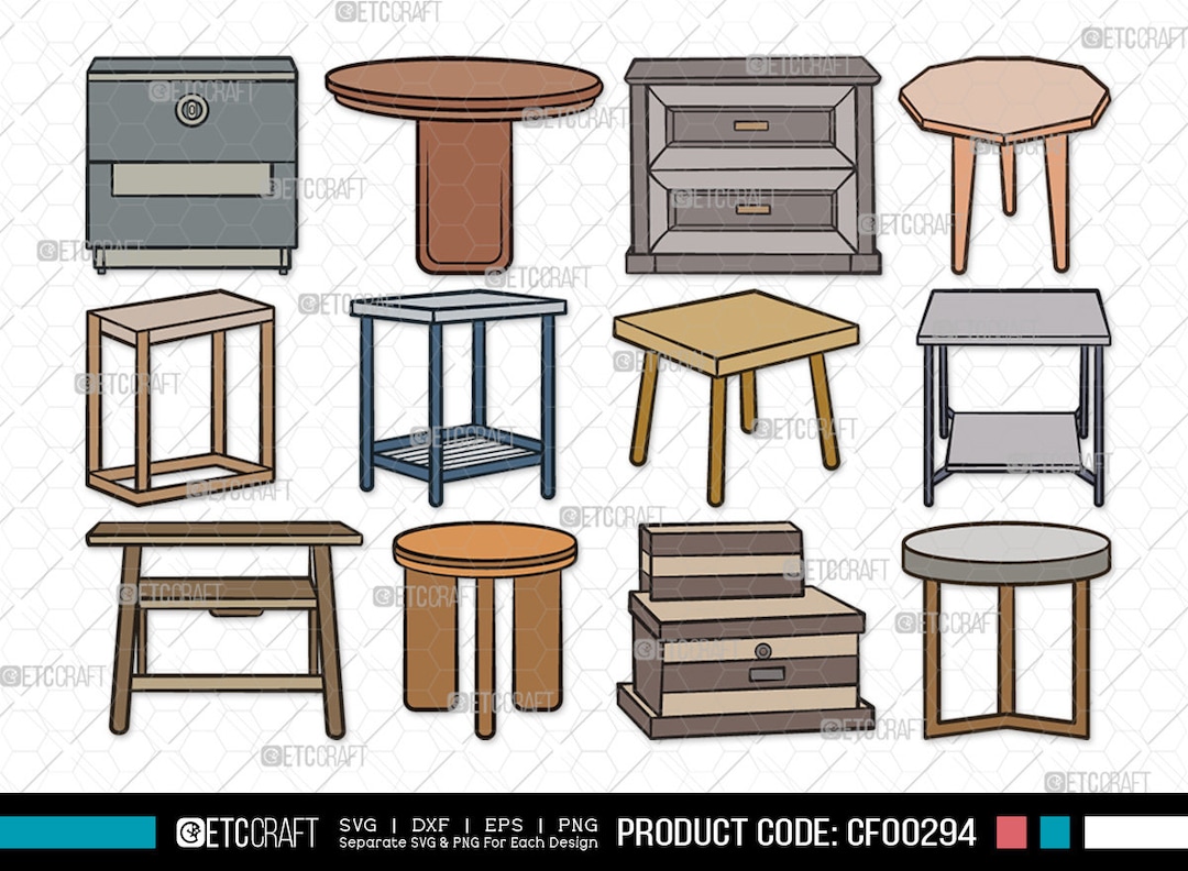 Side Table SVG, Side Table Clipart, Round Table Svg, Decorative Table Svg, Side Table Bundle
