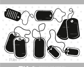 Army Dog Tags SVG Bundle, Military Dog Tag Clipart, Soldier Chain SVG PNG, Veteran Cut File for Cricut Silhouette