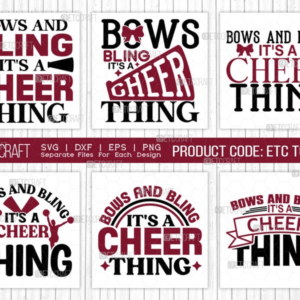Bows And Bling Its A Cheer Thing SVG T-shirt Design Bundle-Beautiful Cheerleading Cheer Quotes Design