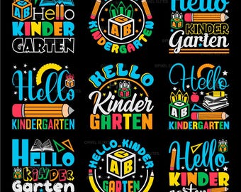 Pakiet SVG „Hello Kindergarten”, projekt koszulki „Pierwszy dzień szkoły”, plik Cricut Cut dla dzieci | Eps Dxf Png