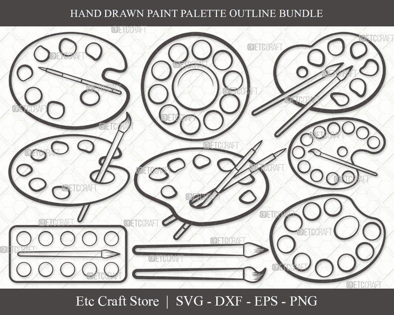 Paint Palette Outline SVG Cut File Bundle (digital Download) - Etsy