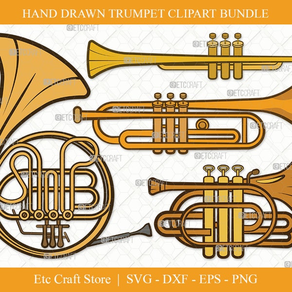 Trumpet Clipart SVG Cut File | Horn Trumpet Svg | French Horn Svg | Standard Trumpet Svg | Bundle | Eps | Dxf | Png