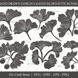 Ginkgo Leaves Silhouette SVG Cut File | Ginkgo Leaf Svg | Ginko Biloba Svg | Plants Svg | Ginkgo Leaves Bundle | Autumn Leaf SVG | Eps | Dxf