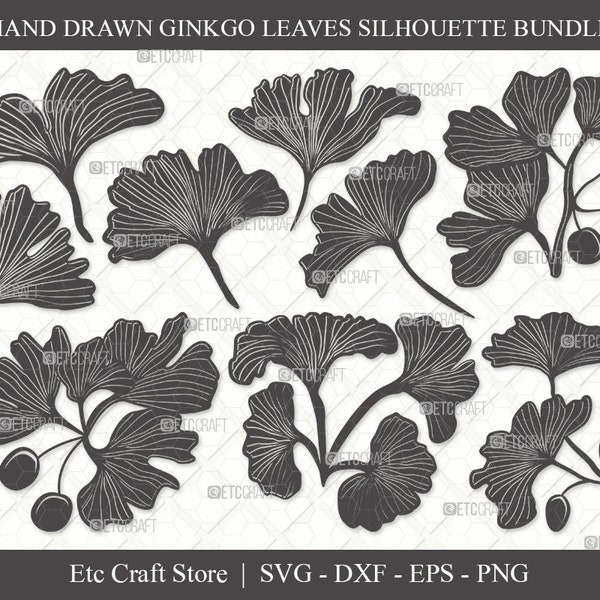 Ginkgo Leaves Silhouette SVG Cut File | Ginkgo Leaf Svg | Ginko Biloba Svg | Plants Svg | Ginkgo Leaves Bundle | Autumn Leaf SVG | Eps | Dxf