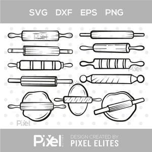 Arquivo de corte SVG com contorno de rolo de massa | Pacote de designs para artesanato de cozinha e utensílios de confeitaria para Cricut | DXF EPS PNG