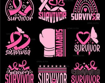 Cancer Survivor SVG, Breast Cancer Awareness Pink Ribbon Quote, T-Shirt Design Bundle